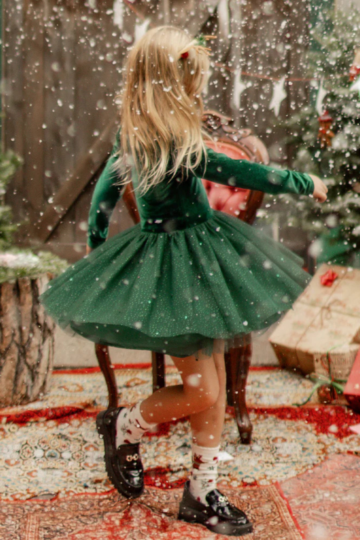 Green dress in velvet and sequin