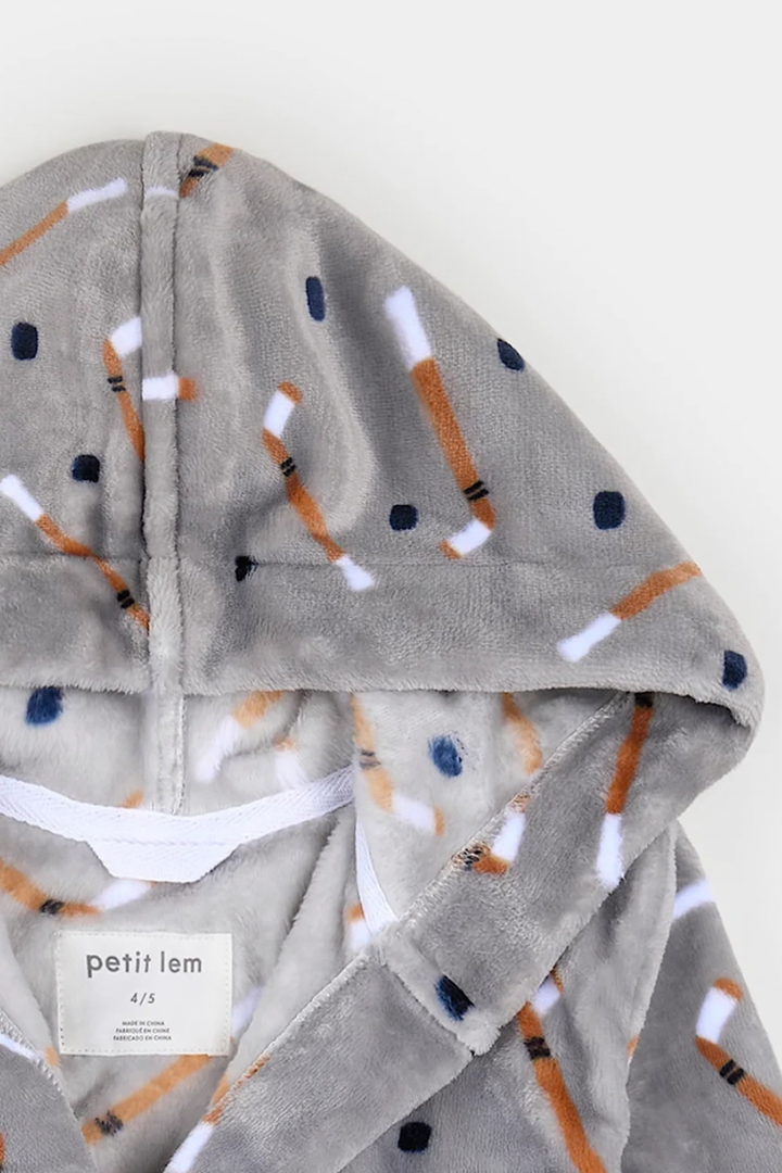 Petite Lem Slapstick Print on Grey Plush Robe