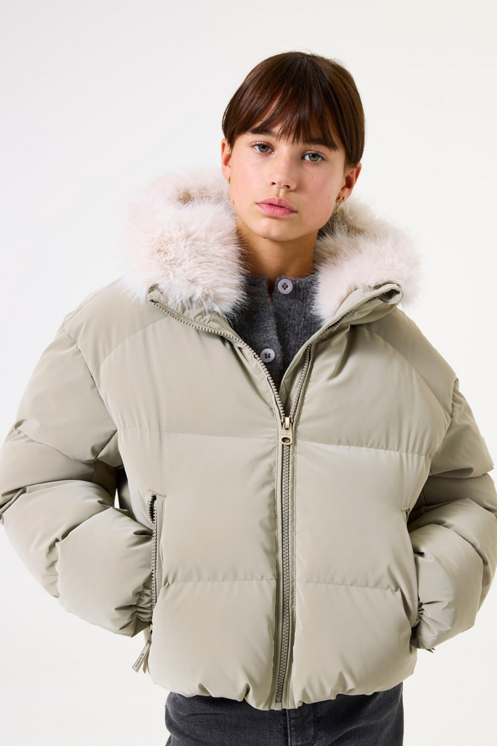 Green puffer jacket