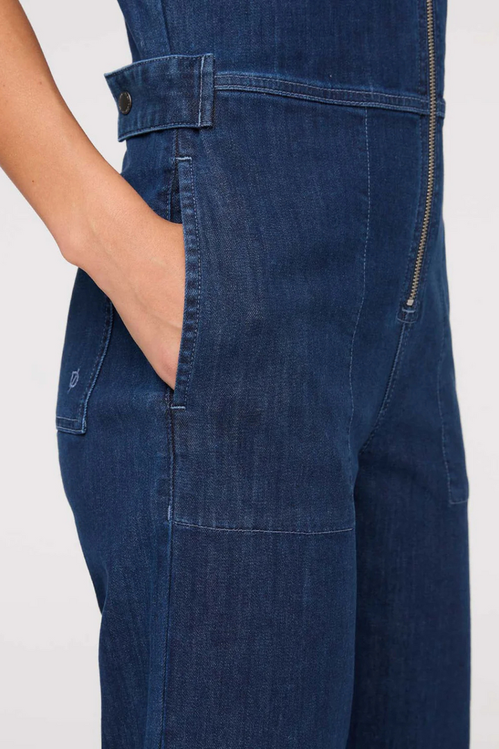 Performance Denim Short Sleeve Jumpsuit