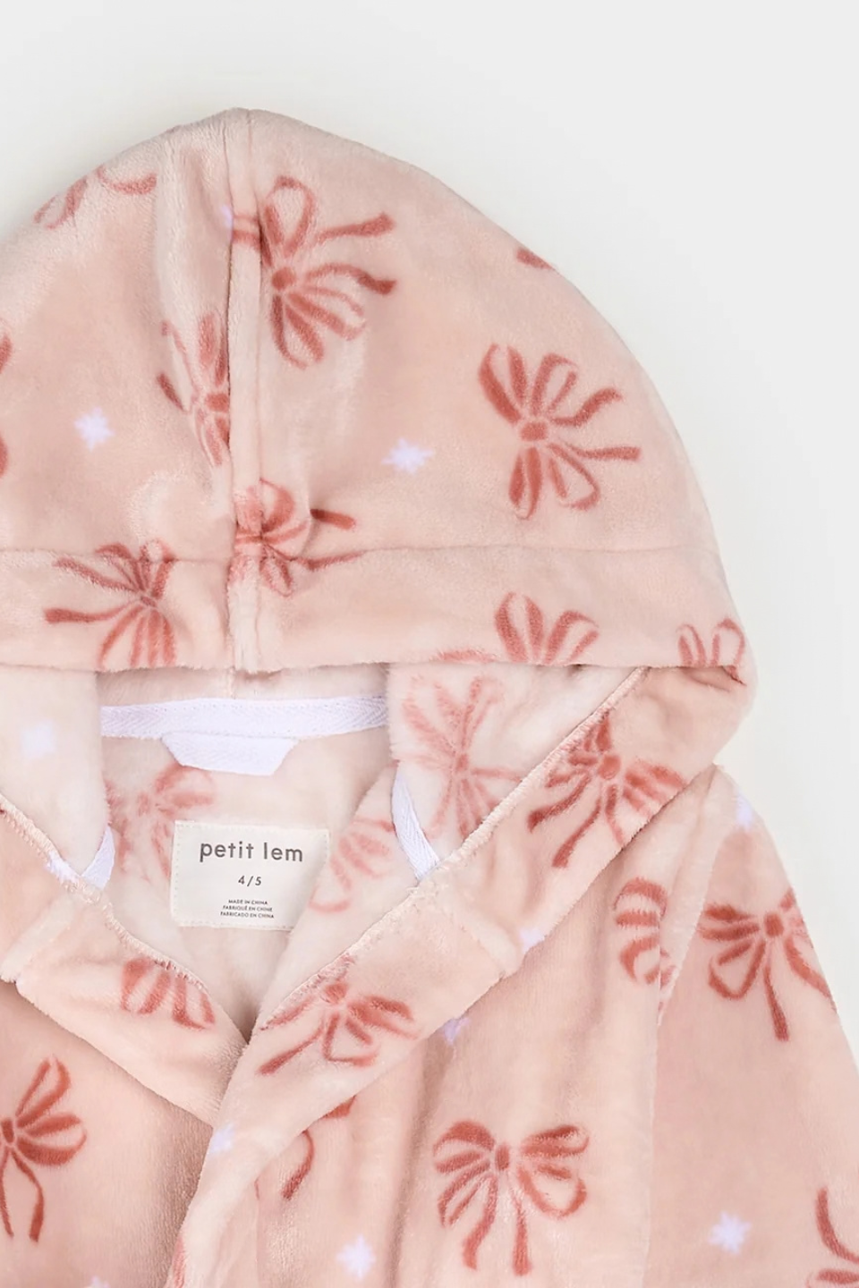Petite Lem Ribbon Print on Misty Pink Plush Robe