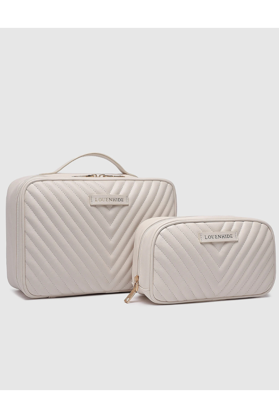 Maggie Lacey Quilted Cosmetic Bag Set in Vanilla