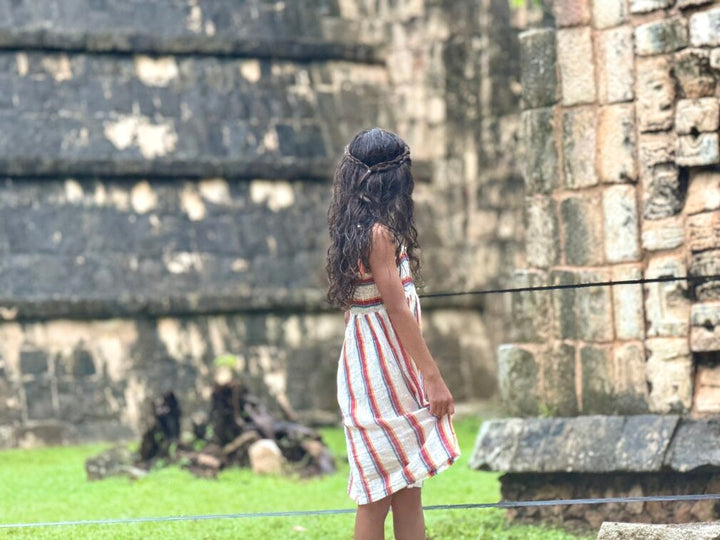 Shirred Strappy Sundress in Raspberry Stripe