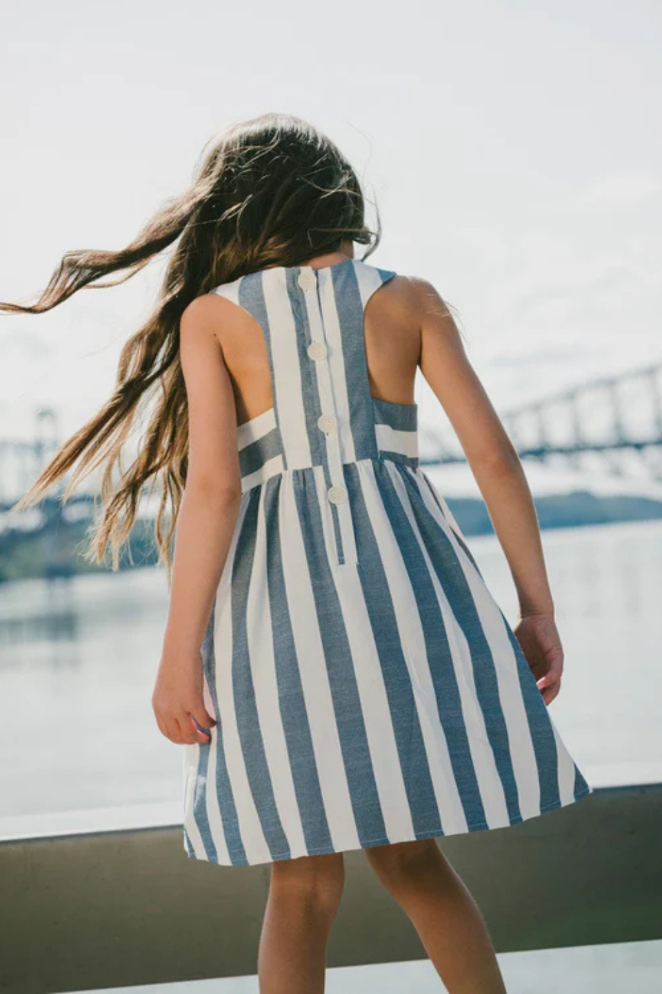 Sleeveless Dress White And Blue Stripes