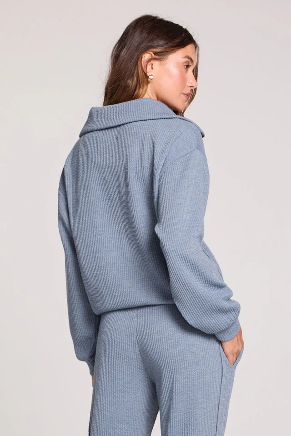 SALTWATER LUXE Half Zip Worn Blue Seam Pullover - Hot Peppers Clothing