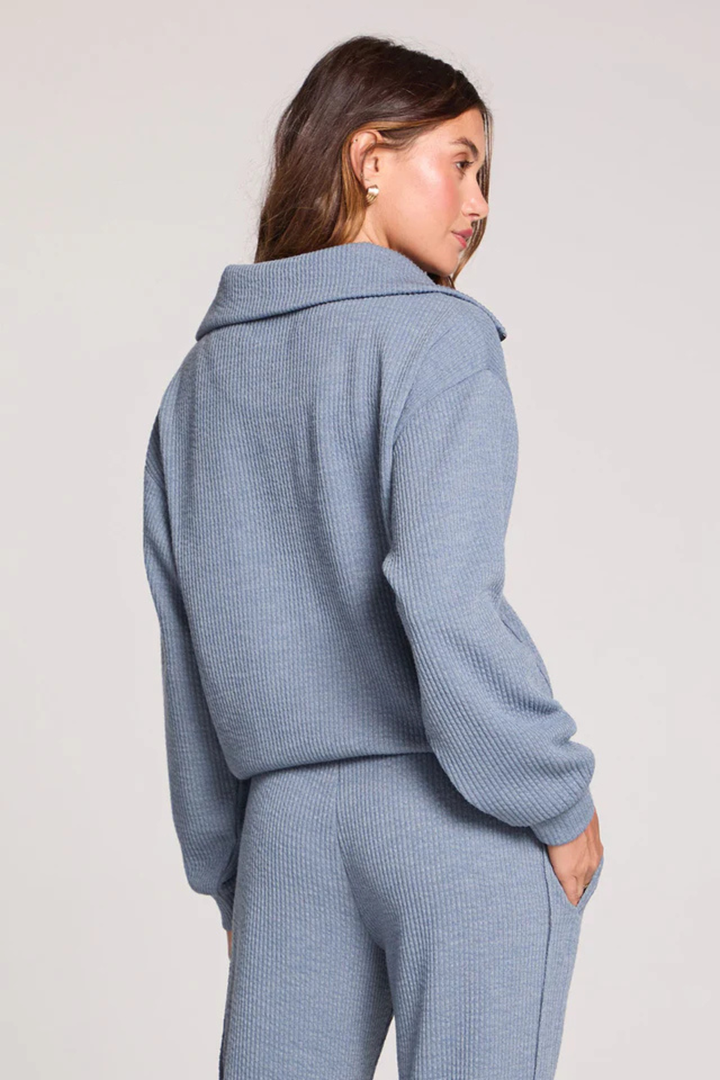 SALTWATER LUXE Half Zip Worn Blue Seam Pullover - Hot Peppers Clothing