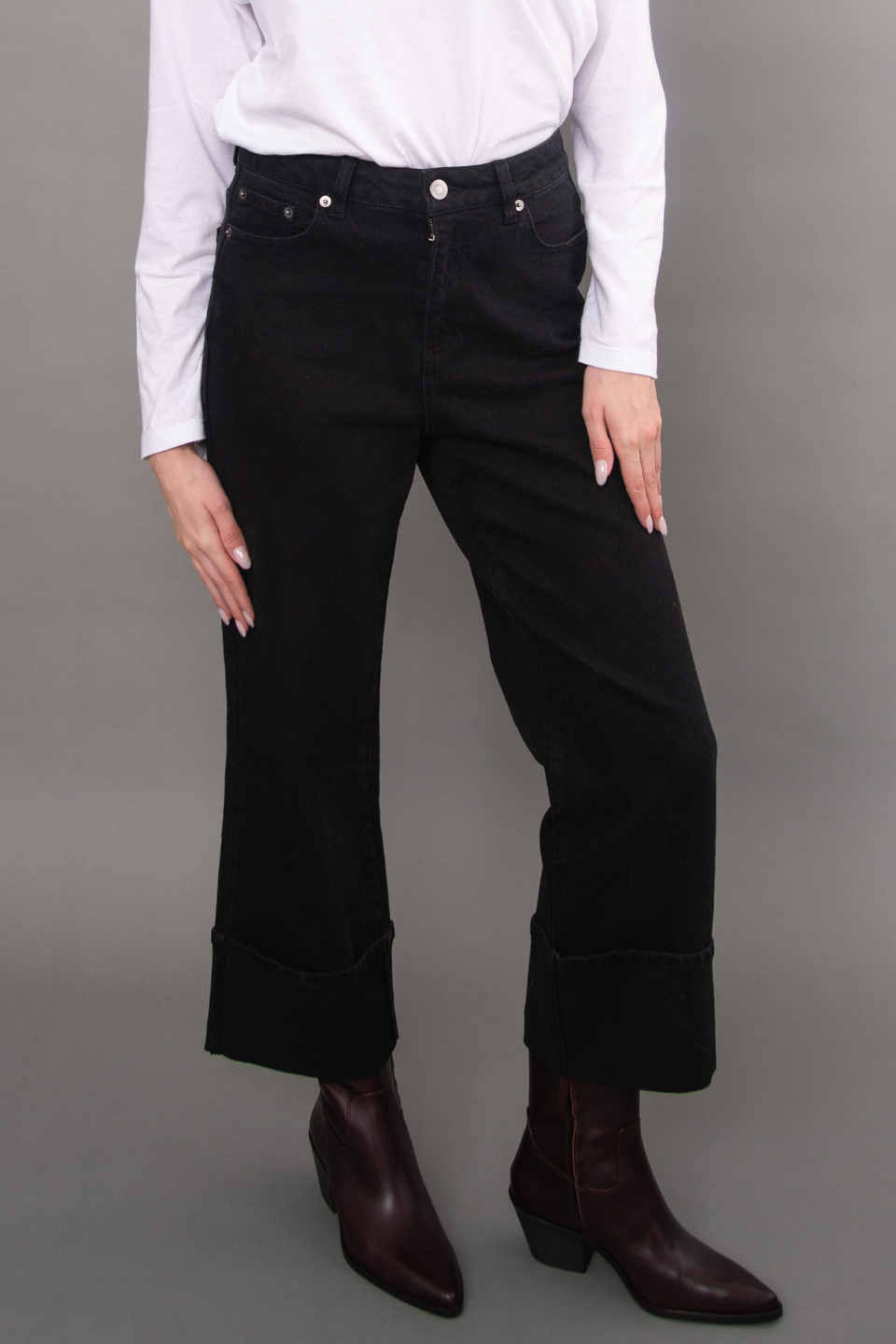Rd Style Carla Stretch Denim Cuffed Wide Leg Jeans