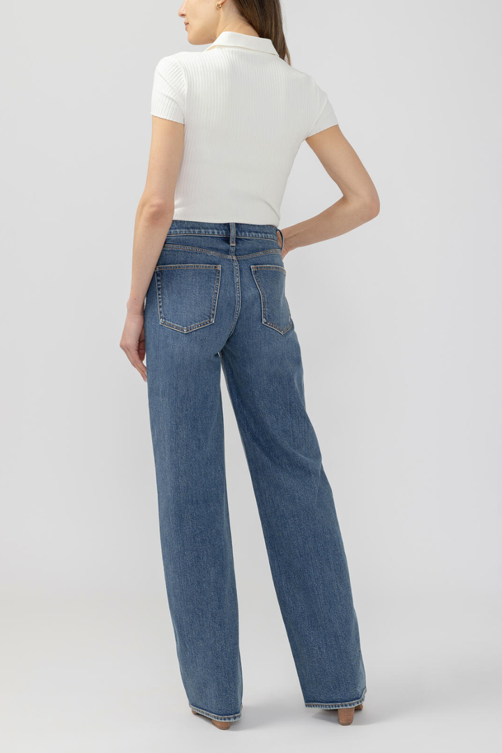 Silver V-Front Wide Leg Jeans
