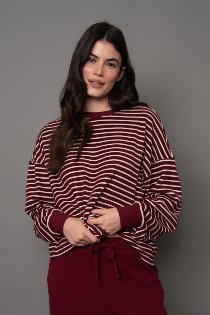 RD Style Colbert Striped Cozy Waffle Long Sleeve Top