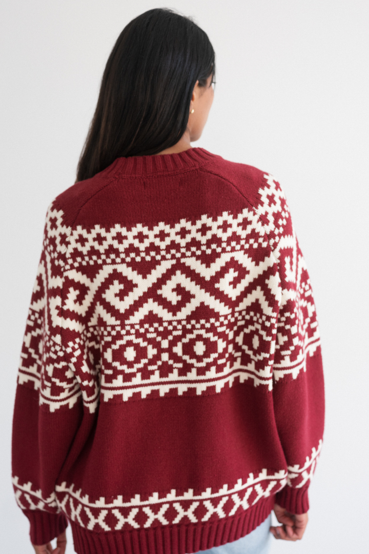 Fair Isle Sweater in Burgundy