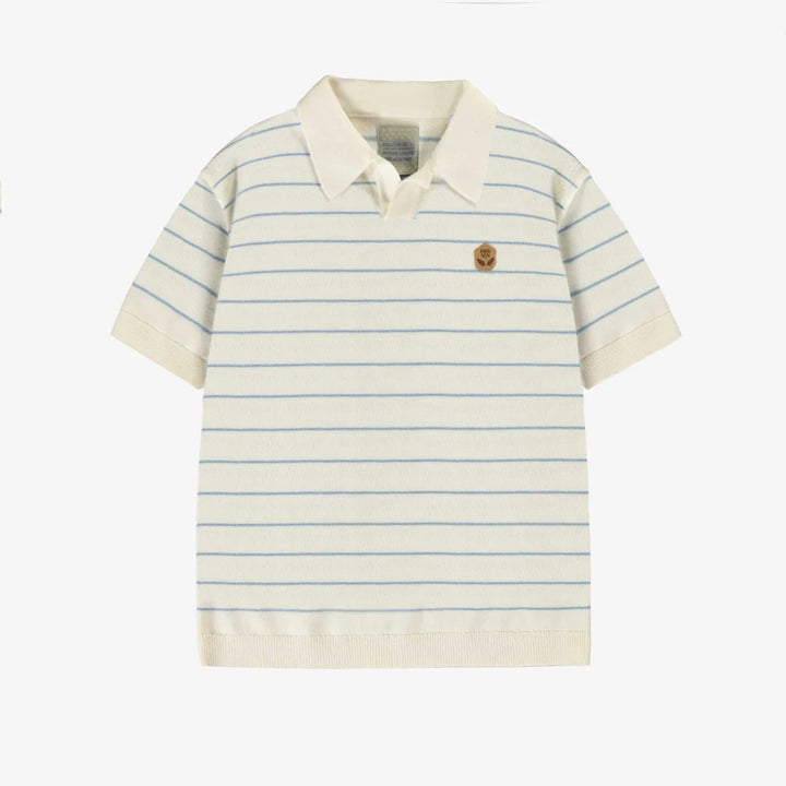Polo-Neck Knit Striped T-shirt