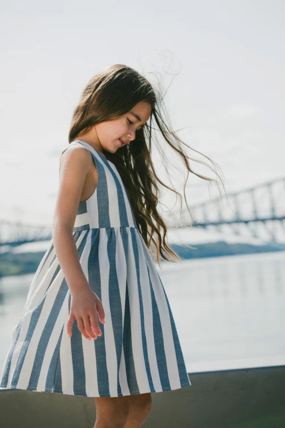 Sleeveless Dress White And Blue Stripes
