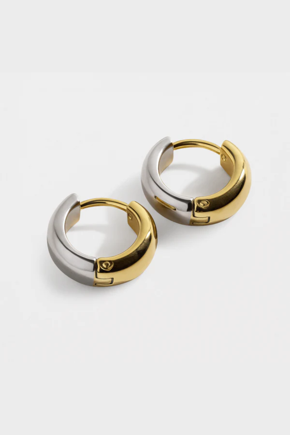 Mini two-tone stainless steel huggie earrings