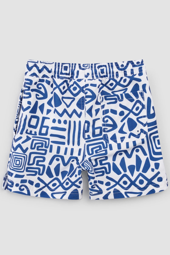 Deep Blue and Off-White Patterned Swim Trunks - Hot Peppers Clothing