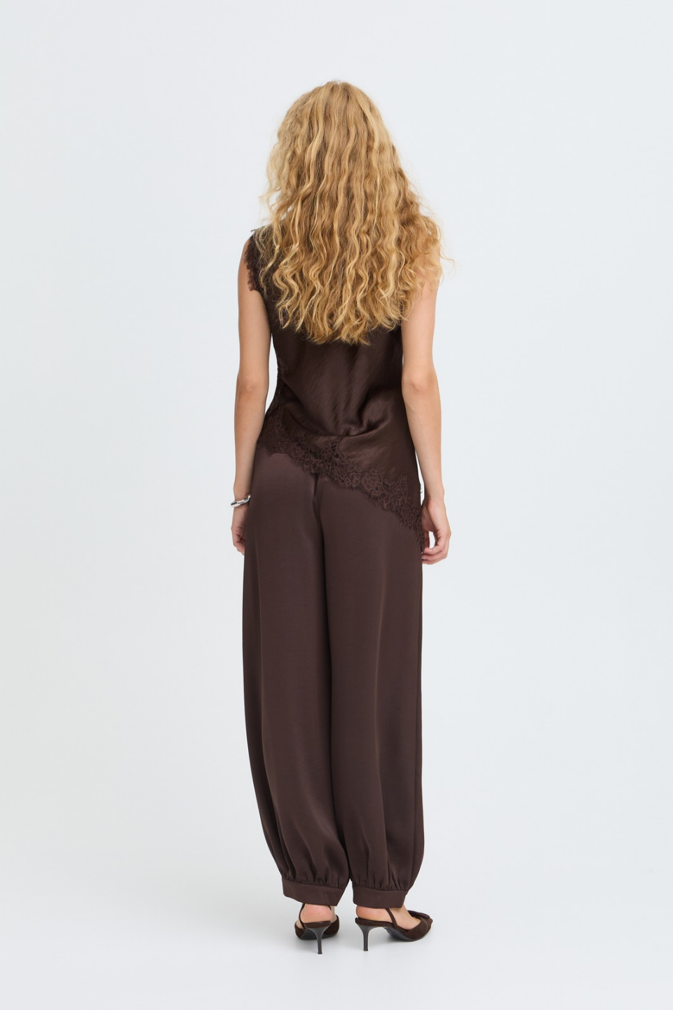 b.young Joyous Lace-Trim Satin Blouse