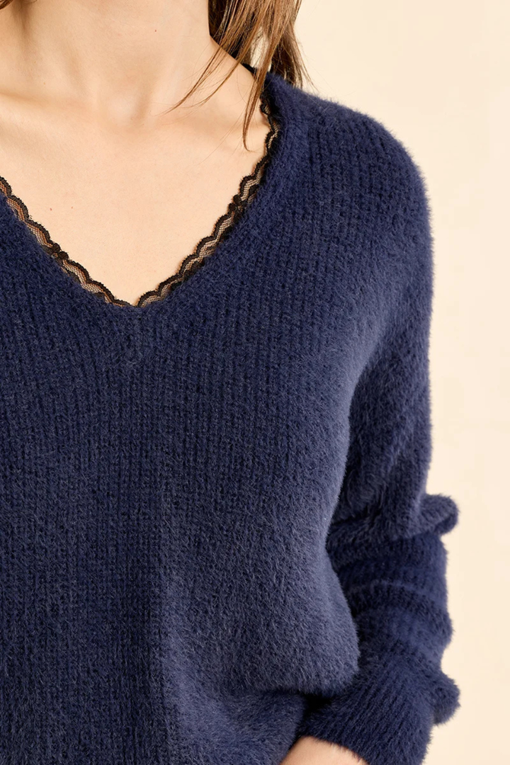 Molly Bracken V-neck Sweater with Lace