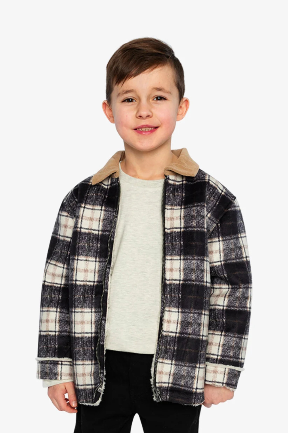 Deux Par Deux Brushed Plaid Zipped Jacket