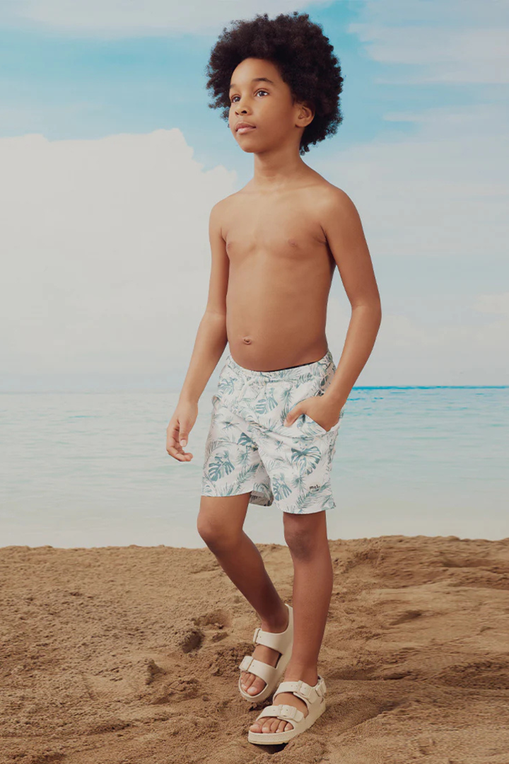 Jungle Leaves Print on Off-White Swim Trunks - Hot Peppers Clothing
