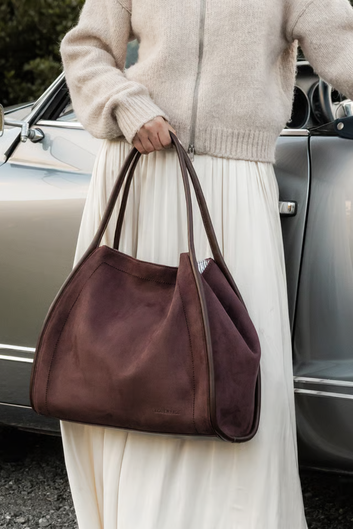 Sutton Shoulder Bag in Suede Chocolate