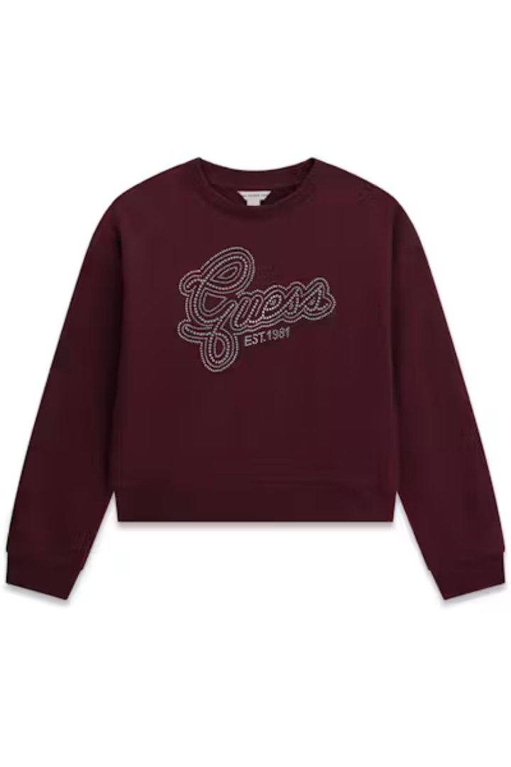 Guess Girls Rhinestone Logo Sweatshirt - Deep Maroon