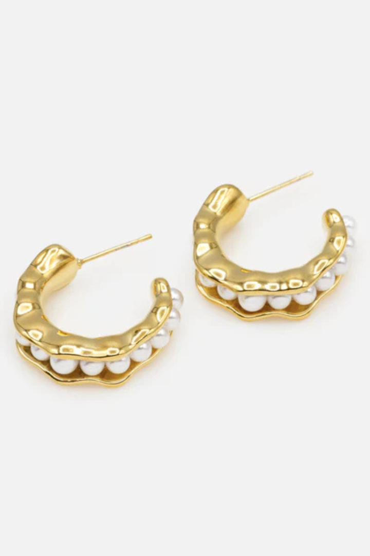 BIZOU Open gold hoop earrings with synthetic pearl insert BIZOU