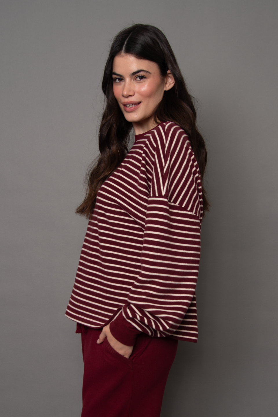 RD Style Colbert Striped Cozy Waffle Long Sleeve Top