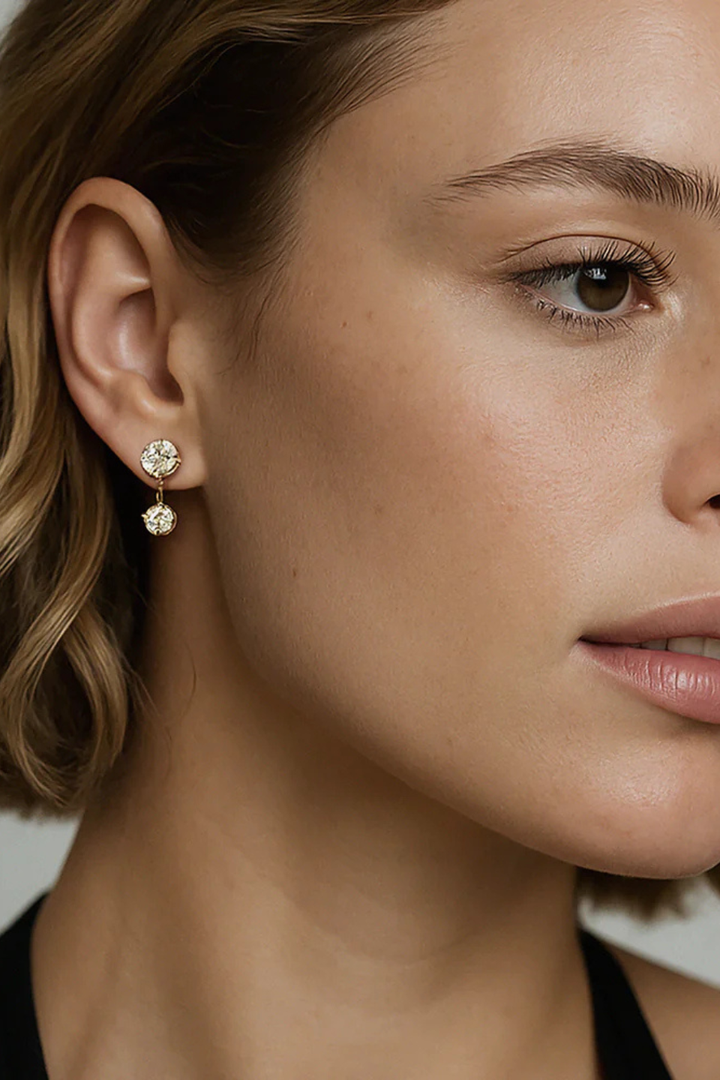 Bizou Stainless steel dangling gold earrings with cubic zirconia