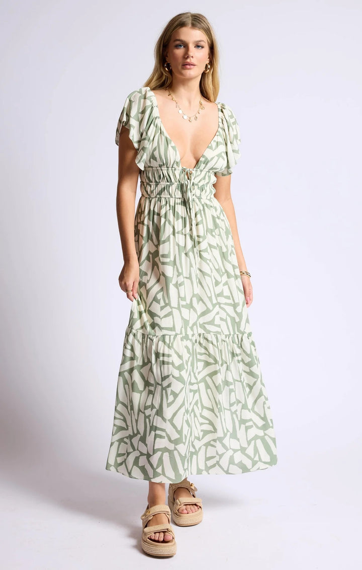 Al Fresco Ruffle Sleeve Maxi Dress