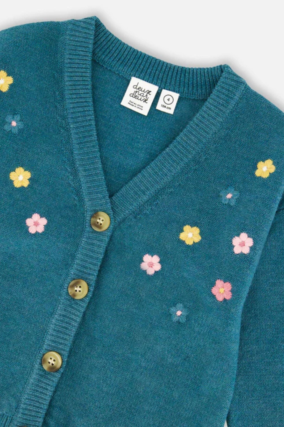 Dark green knit cardigan with flower embroidery