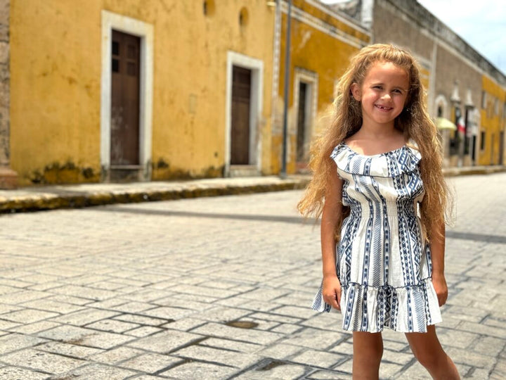 SHIRRED WAIST SUNDRESS in Blue