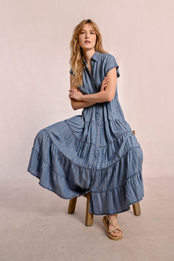 Long ruffled shirt dress