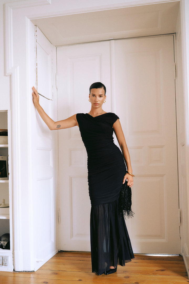 b.young Toa Ruched Mesh Maxi Dress
