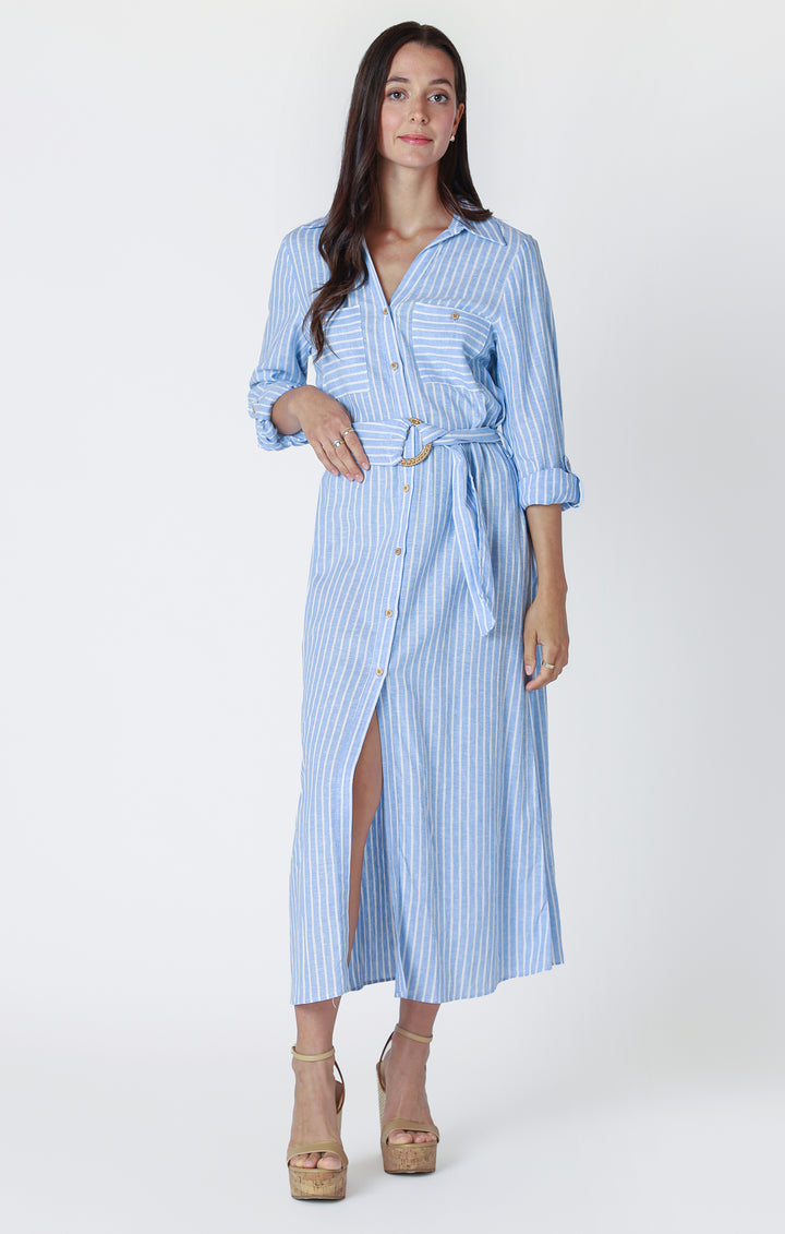 Long Sleeve Belted Midi Shirtdress