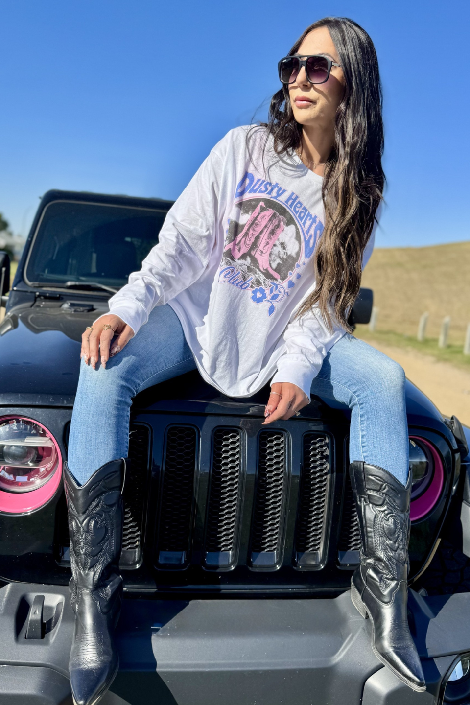 Dusty Hearts Club White Relaxed Fit LS Tee