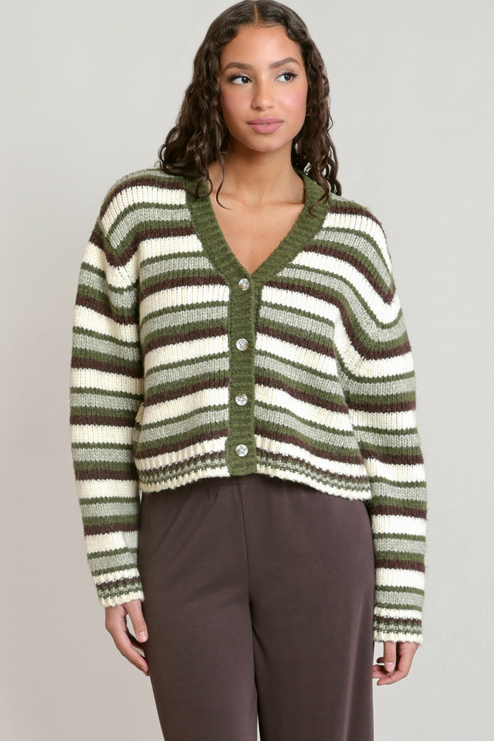 Dex Mabel Striped Button-Front Cardigan