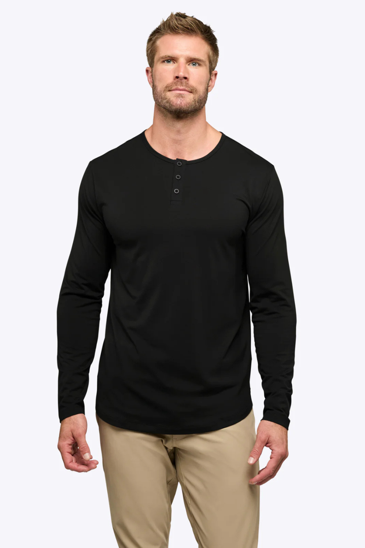 AO Long Sleeve Henley Curve-Hem