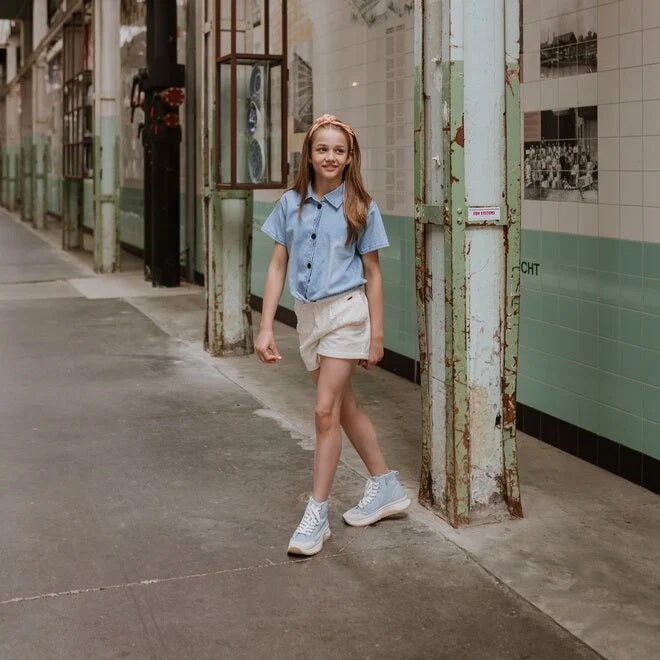 Denim Short Sleeve Blouse
