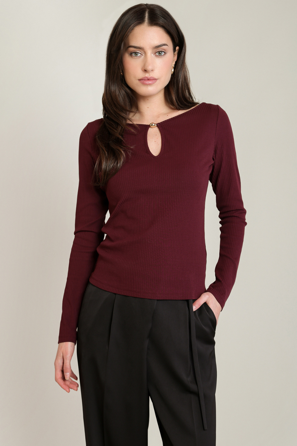 Black Tape Camille Ribbed Keyhole Top