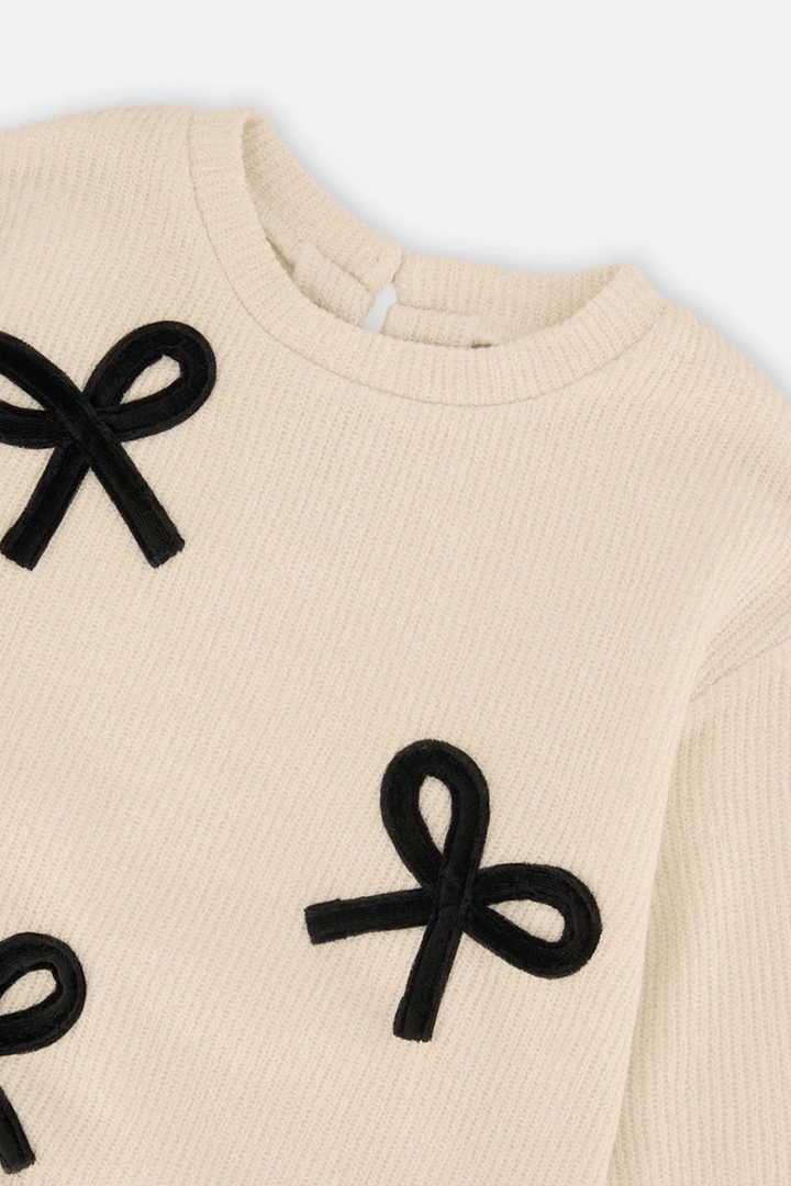 Deux Par Deux Sweatshirt With Bows Beige And Black