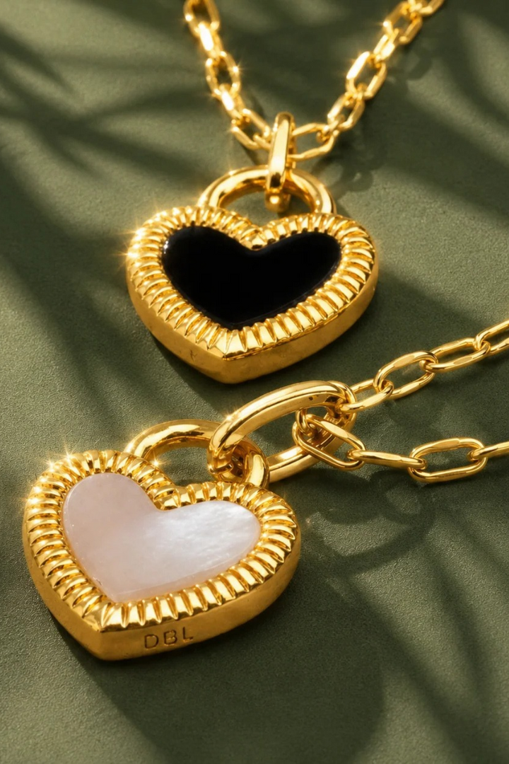 DBL Designs Mini Double-Sided Pearl &amp; Black Onyx Heart Necklace