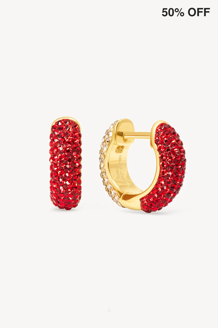 Red Velvet and Soft Gold Sparkle Reversible Hoop Earrings