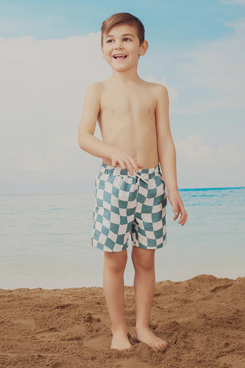 Turquoise Checkerboard Swim Trunks - Hot Peppers Clothing