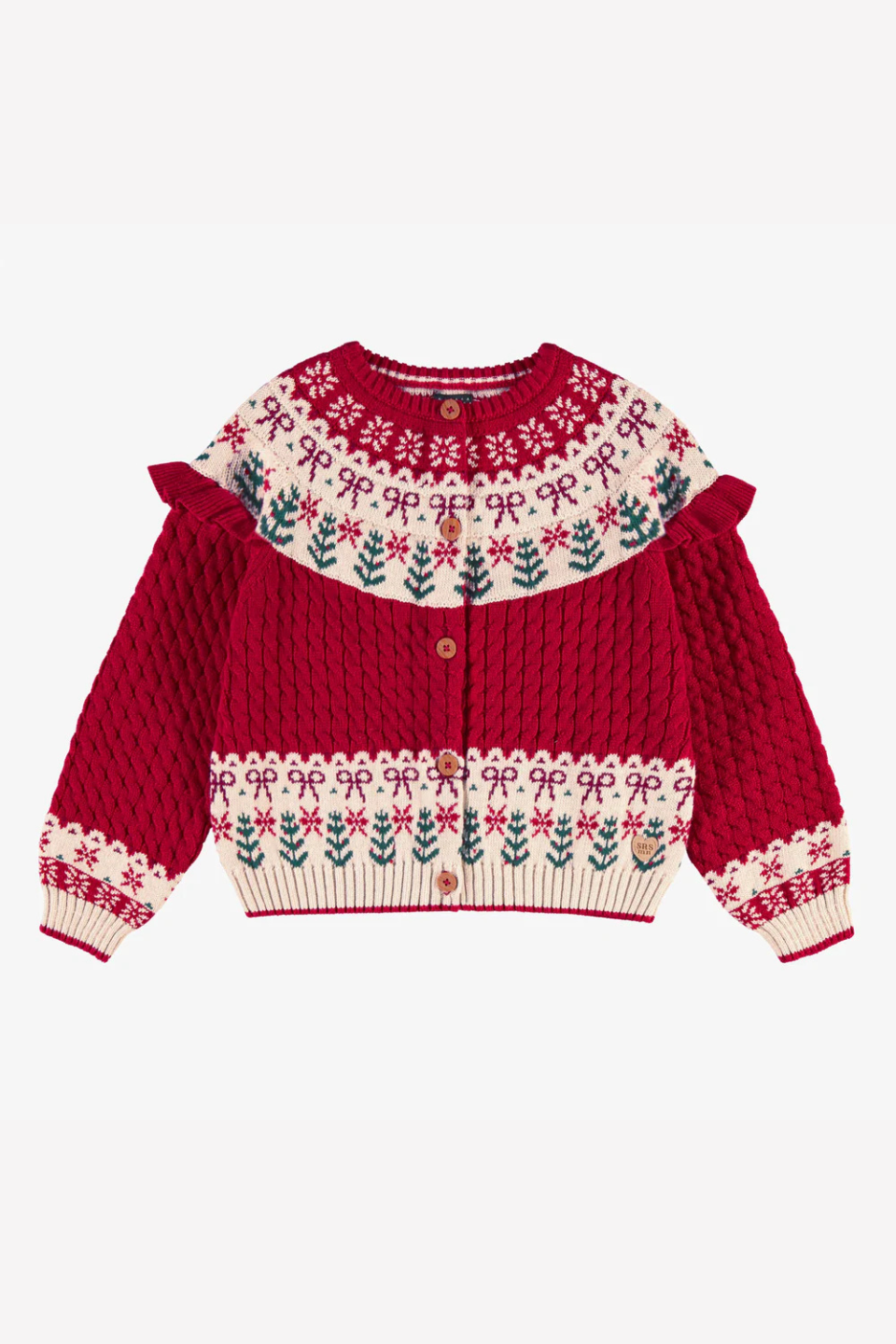 Red knit cardigan with jacquard patterns