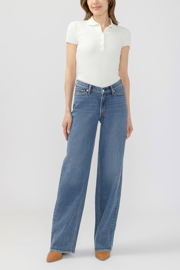 Silver V-Front Wide Leg Jeans