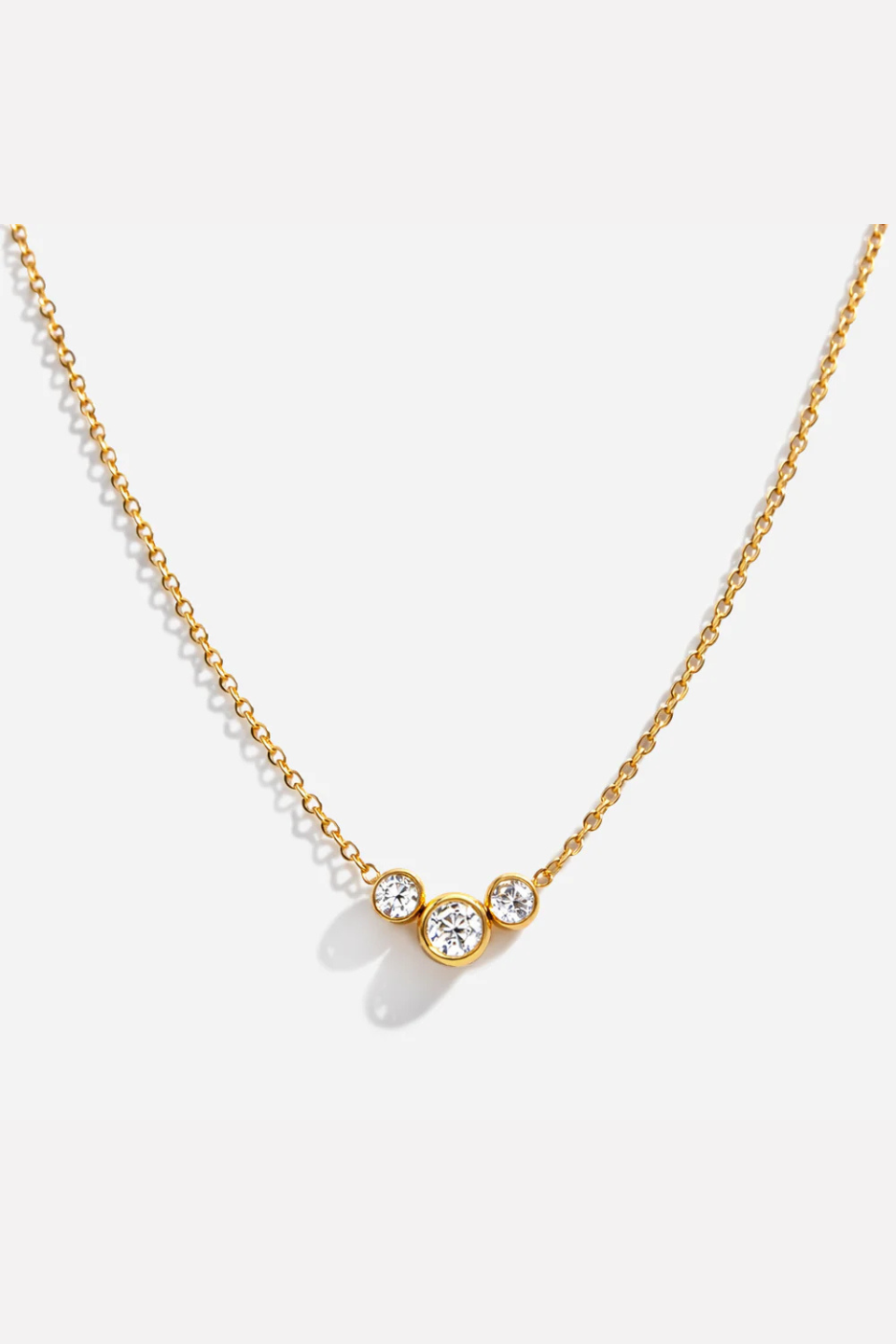 Bizou Gold Necklace in Stainless Steel Trio of Cubic Zirconia