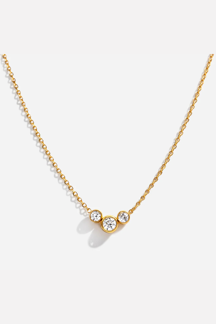 Bizou Gold Necklace in Stainless Steel Trio of Cubic Zirconia