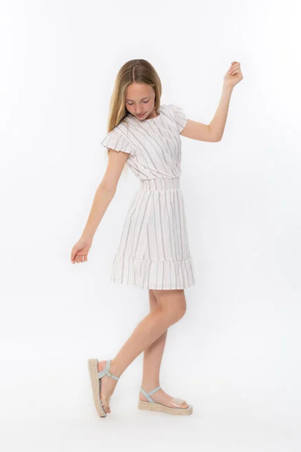 No Way Monday girls' dress, off-white striped - Hot Peppers Clothing