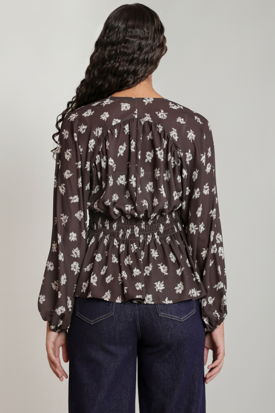 Dex Phoebe Floral Smocked-Waist Blouse