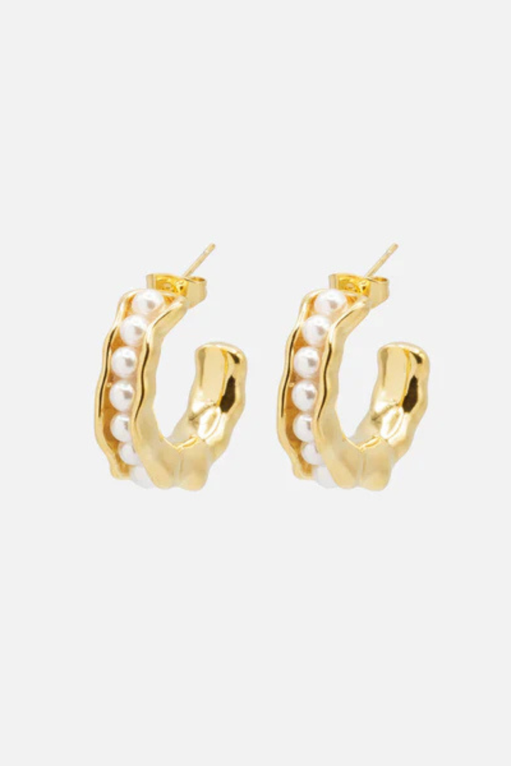 BIZOU Open gold hoop earrings with synthetic pearl insert BIZOU