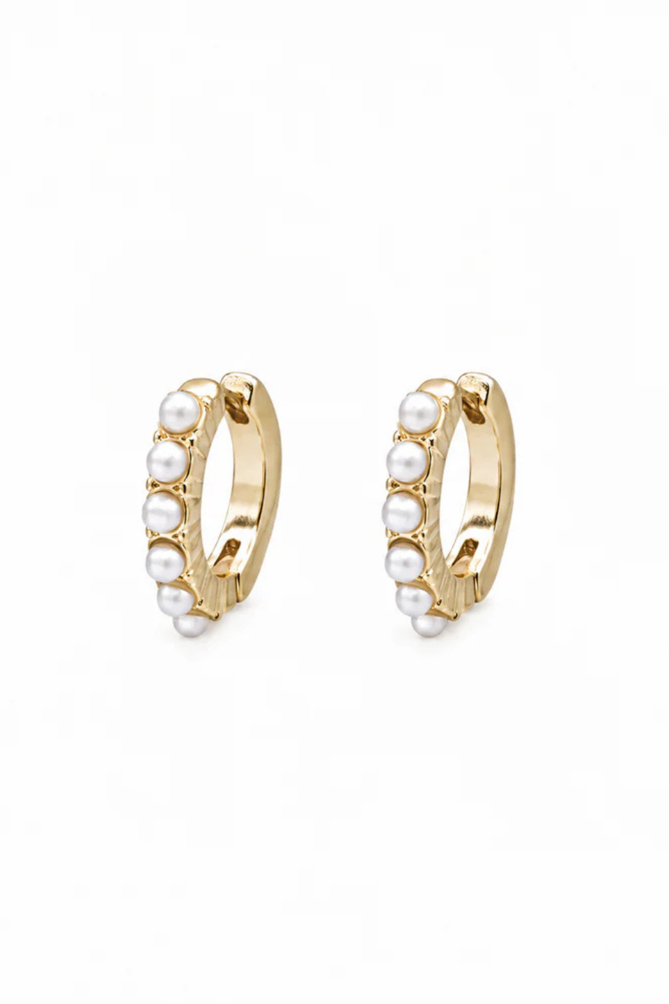 Bizou Textured gold huggie earrings &amp; inlaid pearls